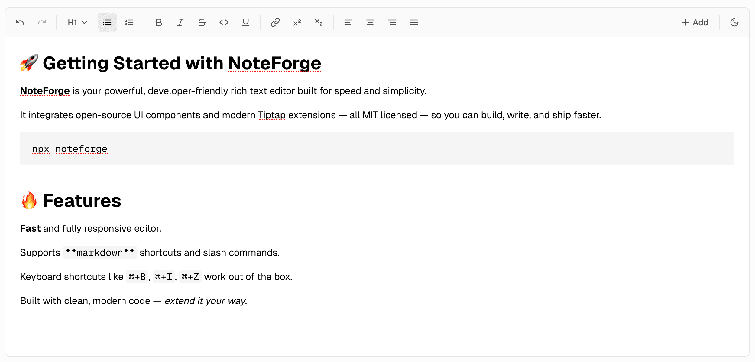 NoteForge UI (light)